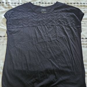 Torrid Black Short Sleeve Tee with Floral Detail